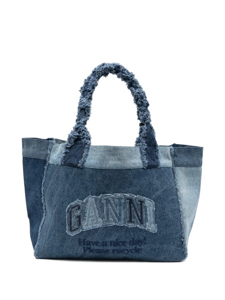 Geanta de mana Ganni albastra din bumbac organic