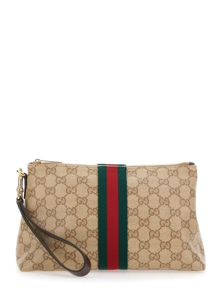 Geanta de mana Gucci bej din canvas GG