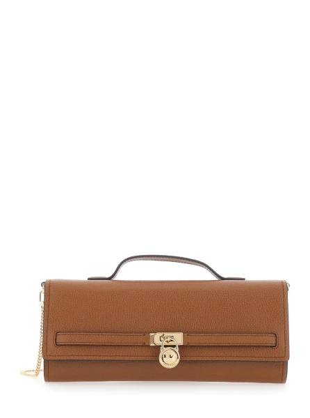 Geanta de mana 'Hamilton' Brown Pouch with Removable Chain Strap and Closure with Logo Plate on the Front in Grained Leather for Women