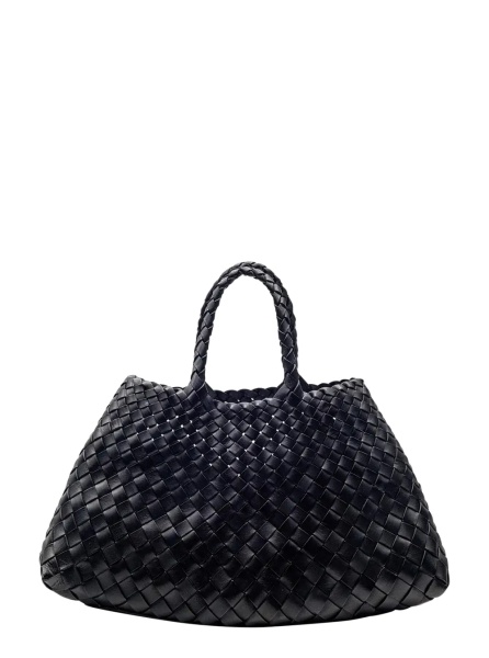 Geanta de mana Handbag 'Santa Croce' with Two Top Handles and Woven Design in Black Leather for Women