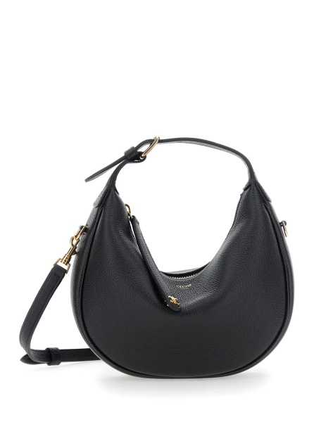 Geanta de mana Handbag 'Teen Lulu' with Adjustable and Removable Shoulder Strap and Logo Lettering on the Front in Grained Black Leather for Women
