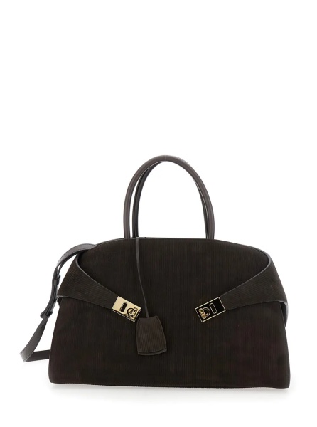Geanta de mana 'Hug Bicolor' Brown Handbag with Logo and Gancini Buckle in Leather Woman