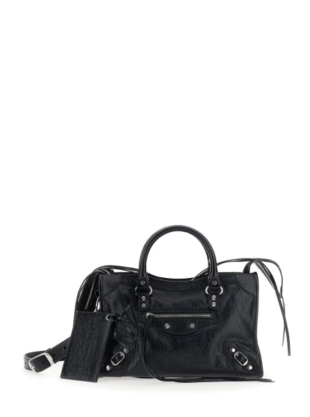 Geanta de mana 'Le City Small' Black Handbag with Adjustable and Removable Shoulder Strap in Textured Leather for Women