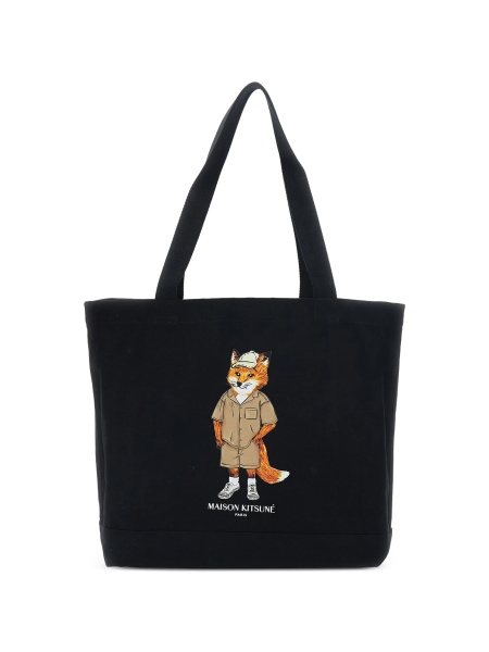 Geanta de mana MAISON KITSUNÉ neagra din bumbac