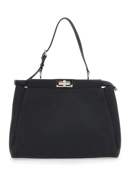 Geanta de mana 'Peekaboo' Black Handbag with FF Details in Leather for Women