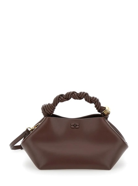 Geanta de mana 'Small Ganni Bou' Brown Handbag with Butterfly Logo and Hand-Braided Strands in Leather Woman