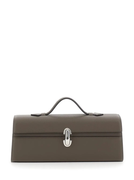 Geanta de mana 'Symmetry' Brown Slim Handbag with Top Handle and Turnlock Closure in Leather for Women