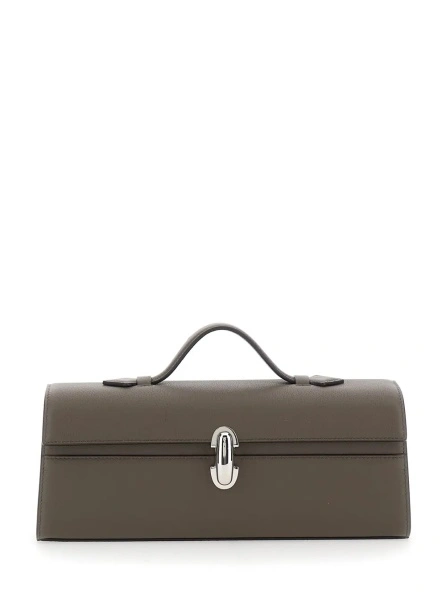 Geanta de mana 'Symmetry' Brown Slim Handbag with Top Handle and Turnlock Closure in Leather for Women