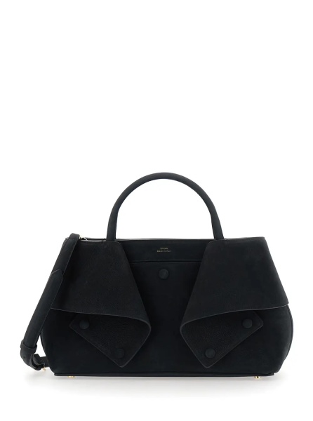 Geanta de mana TOTÊME 'Mercer Small' black Handbag with handles and logo lettering on the front in suede for women