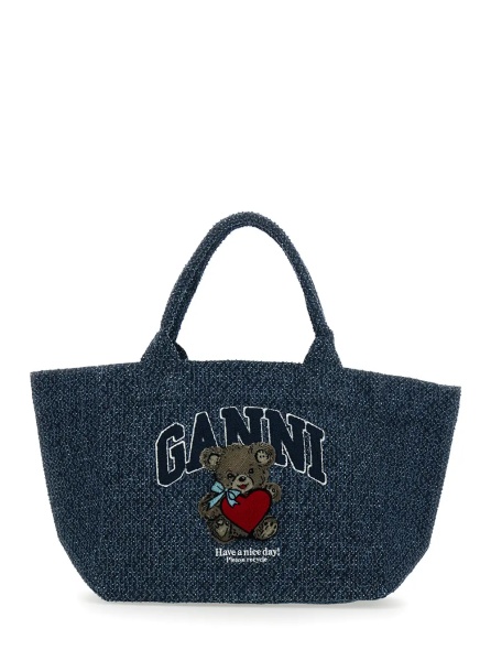 Geanta de mana 'Trapeze Medium' blue Shopper with logo lettering and print on the front in cotton women