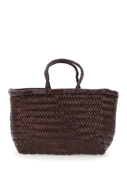 Geanta de mana 'Triple Jump' Brown Small Handbag with Woven Motif in Leather for Women