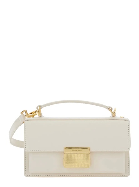 Geanta de mana 'Venezia' White Hangbag with Adjustable and Removable Shoulder Strap and Clasp Closure in Leather Woman