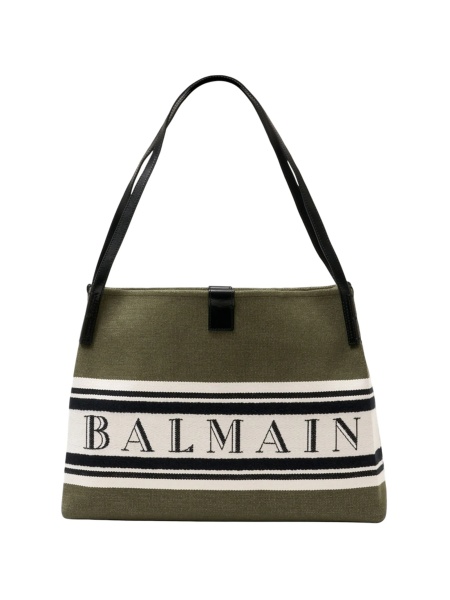 Geanta de umar Balmain verde din bumbac si piele