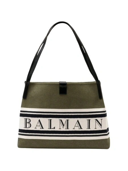 Geanta de umar Balmain verde din bumbac si piele