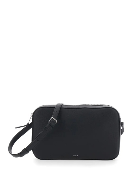 Geanta de umar Black Crossbody bag with Adjustable Strap and Logo lettering on the Front in Leather for Men