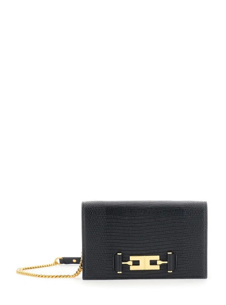 Geanta de umar Black Crossbody bag with chain strap and logo plaque closure on the front in ecoleather for women