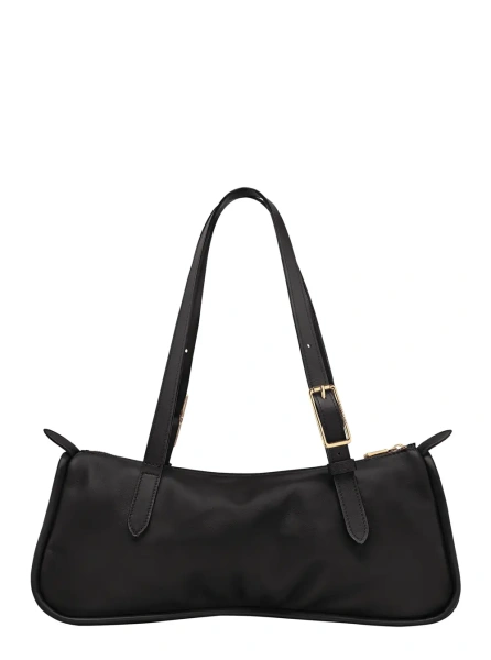 Geanta de umar Black Shoulder bag with Two Top Handles and Logo lettering on the Front in Leather for Women
