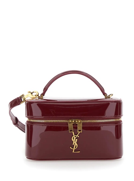 Geanta de umar Bordeaux Crossbody bag with Adjustable Strap and Cassandre Plaque on the Front in Patent Leather for Women