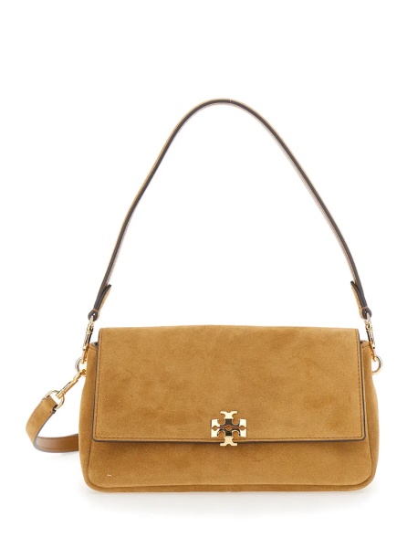Geanta de umar 'Charlie' Brown Crossbody Bag with Adjustable and Removable Strap and Logo Plate on the Front in Suede for Women