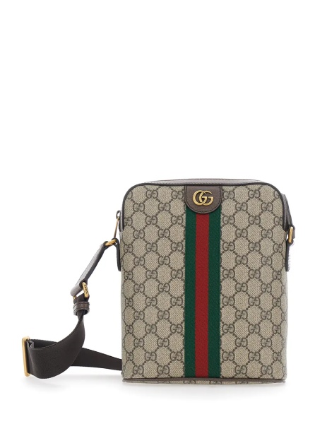 Geanta de umar Crossbody bag 'Ophidia Piccola' with GG All-Over Motif and Metallic Logo on the Front in GG Beige Fabric for Men