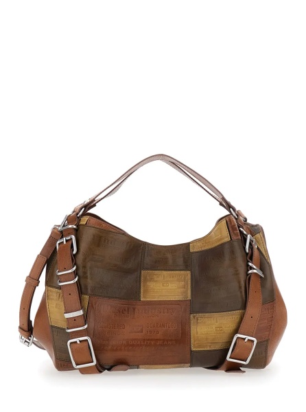 Geanta de umar 'D-One' Brown Shoulder bag with logo on the front and decorative straps with buckles in leather for women