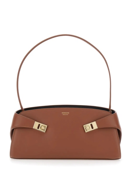 Geanta de umar 'Hug East West' Brown Shoulder bag with shoulder strap and straps on the front in leather for women