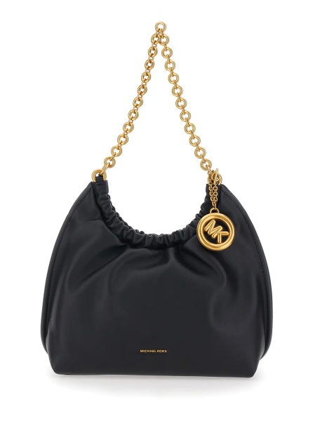 Geanta de umar 'Indie Small' black Shoulder Bag with chain strap and logo plate on the front in leather women