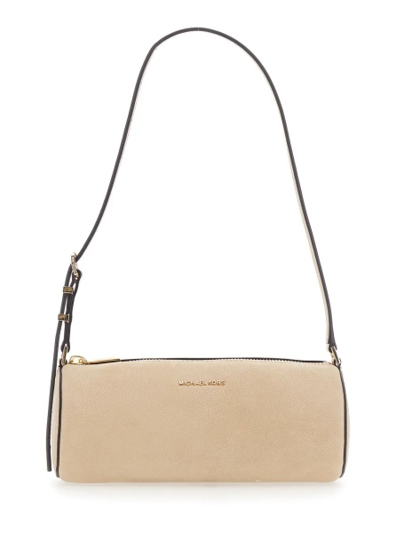 Geanta de umar 'Izzy' Beige Shoulder bag with Logo lettering on the Front and Adjustable Strap in Leather for Women
