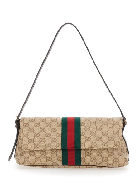 Geanta de umar 'Madison' Beige Medium Shoulder Bag with Web Stripe in GG Canvas for Women
