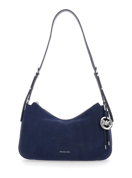 Geanta de umar 'Nolita Medium' Blue Shoulder Bag with Logo Charm and Adjustable Strap in Suede Women
