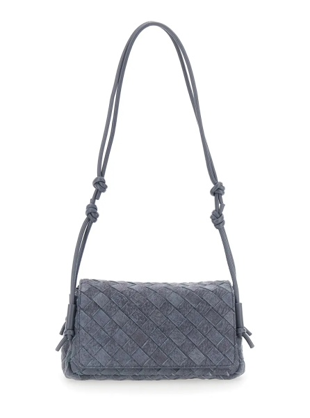 Geanta de umar 'Notturno' Blue Crossbody bag with Adjustable Strap and Intreccio Motif in Suede for Women