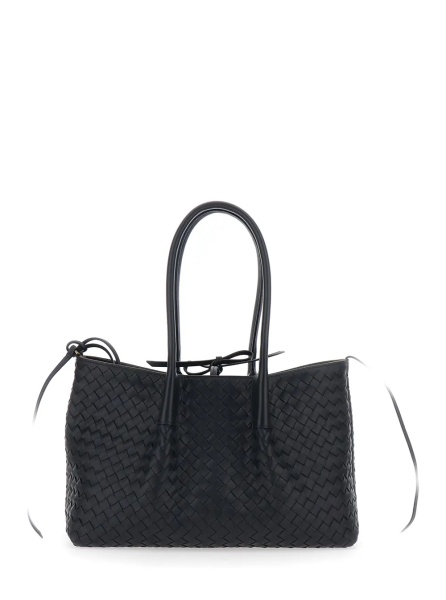 Geanta de umar 'Pinacoteca' Black Medium Shoulder Bag with Intreccio Motif in Leather for Women
