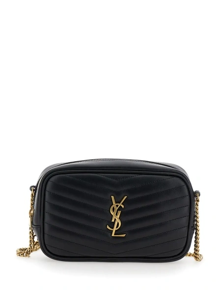 Geanta de umar Saint Laurent neagra din piele 'Lou Mini'