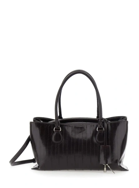 Geanta de umar 'Shell Brot' Brown Shoulder bag with Adjustable and Removable Strap and Pendant on the Front in Leather for Women