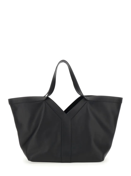 Geanta de umar Shoulder Bag with Clasp Closure and Two Top Handles in Black Leather for Women