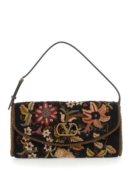 Geanta de umar Shoulder Bag with VLogo Plaque on the Front and Multicolor Floral Embroidery for Women