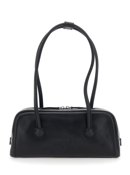 Geanta de umar 'Soft Boston Ew' Black Shoulder bag with Two Top Handles and Logo lettering on the Front in Leather for Women