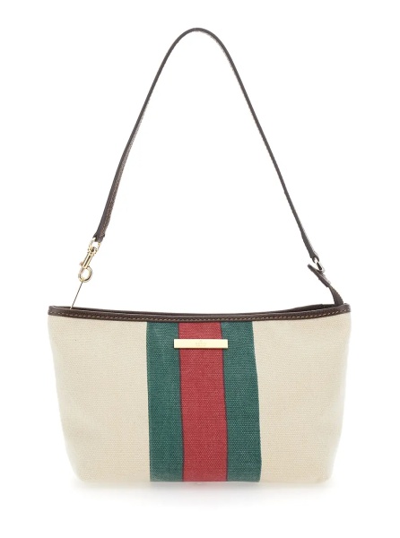 Geanta de umar White Shoulder bag with Web detail and logo plaque in fabric for women