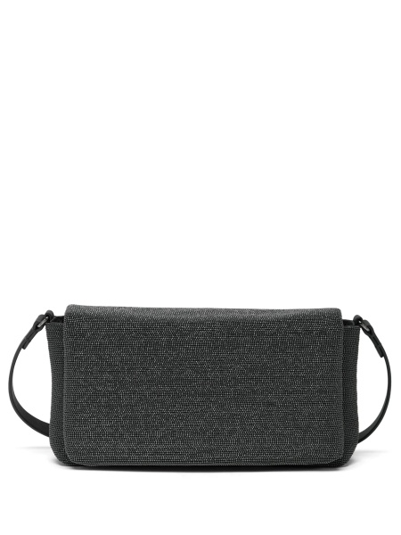 Geanta tip postas Brunello Cucinelli neagra din piele si alama eco