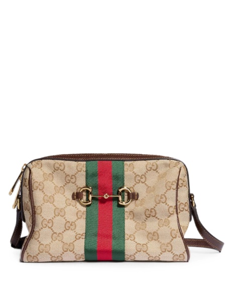Geanta tip postas Gucci Horsebit neutra din material textil