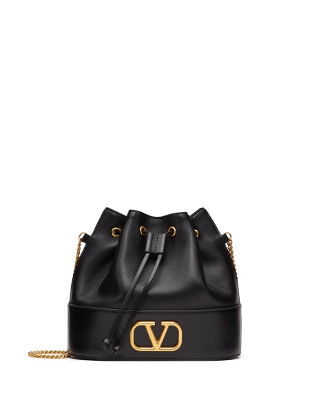 Geanta tip postas Valentino Garavani neagra din piele si metal