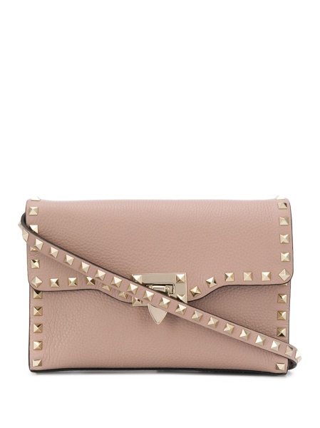 Geanta tip postas Valentino Garavani Rockstud roz din metal si piele