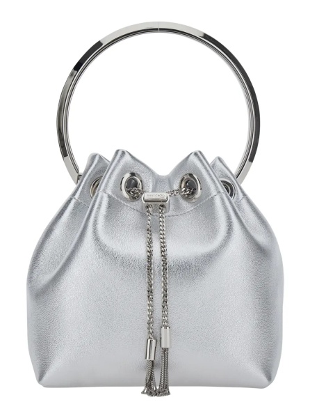 Genti 'Bon Bon' Silver Colored Mini Bag with Drawstring Closure in Leather Blend for Women