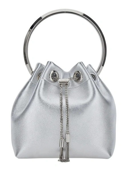 Genti 'Bon Bon' Silver Colored Mini Bag with Drawstring Closure in Leather Blend for Women