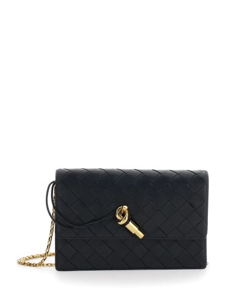 Genti Crossbody bag 'Andiamo' with Intreccio motif and Knot closure on the front in Black Leather for Women