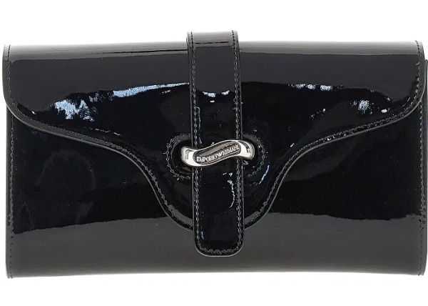 Genti Patent leather clutch with chain
