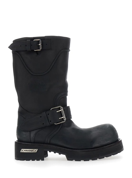 Ghete 'Venom' Black Boots with adjustable buckle straps and logo plate on the side in leather for men