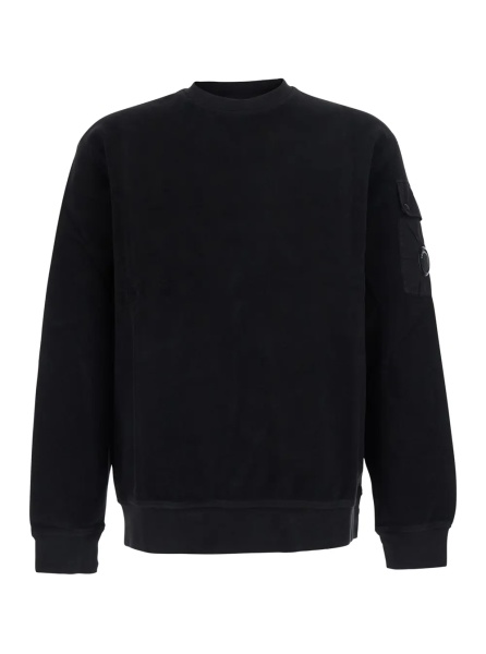 Hanorace black Sweatshirt with round neck and logo patch on the sleeve in cotton for men