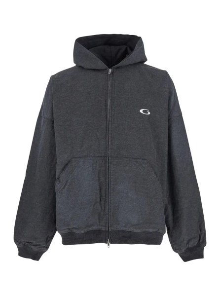 Hanorace Grey Sweatshirt with Fixed Hood and Logo Detail on the Front in Cotton Man