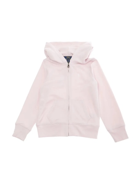 Hanorace Pink Sweatshirt with Fixed Hood and Front Zip Closure in Cotton Girl